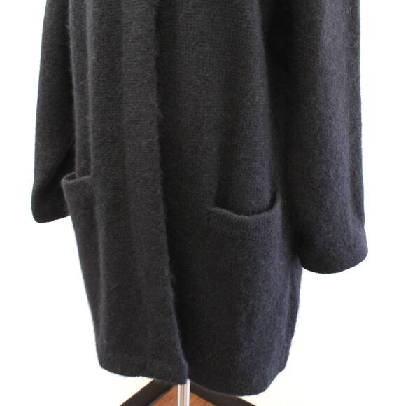 Vtg 90s Black Fuzzy Wool Mohair Blend Coatigan Cardigan Sweater Jacket Size M - Picture 6 of 7